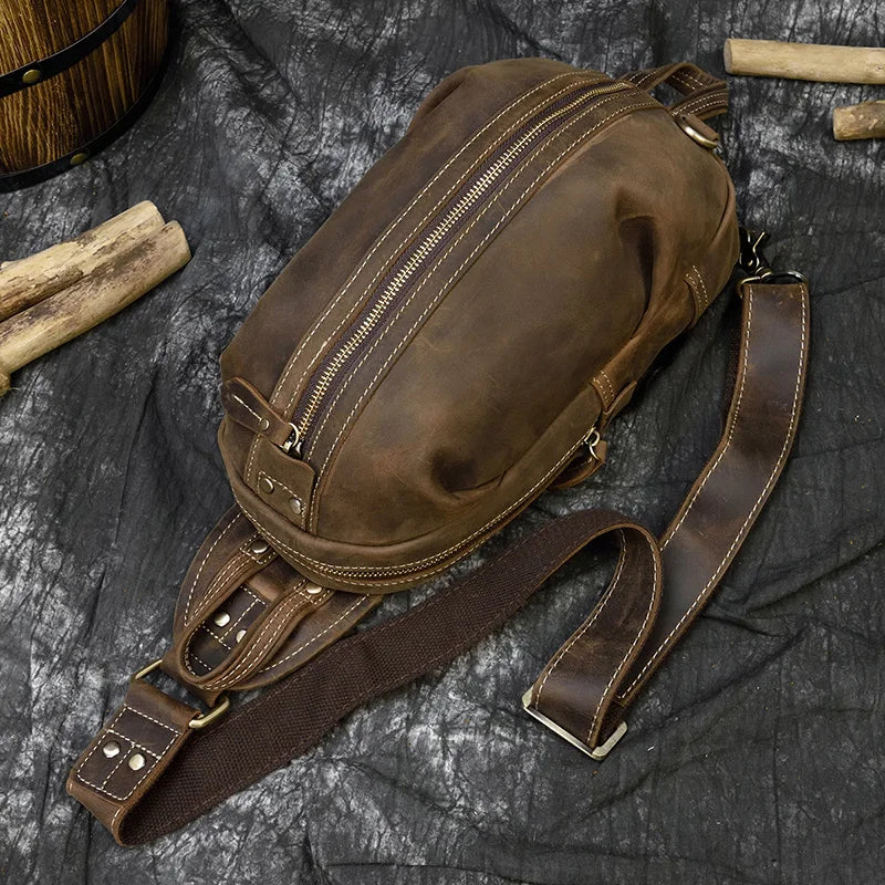 Vintage single shoulder leather backpack for men