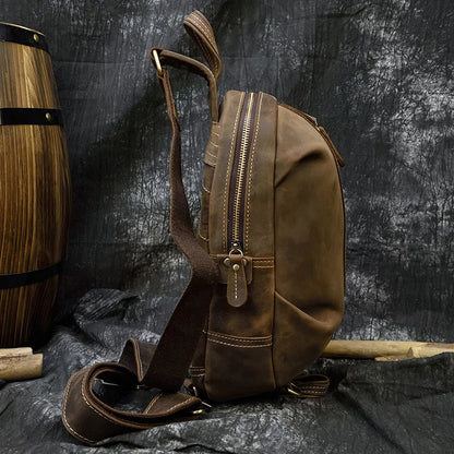 Vintage single shoulder leather backpack for men