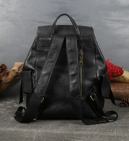 Retro Genuine Leather Backpack for Women – Large Capacity & Stylish for Everyday Use