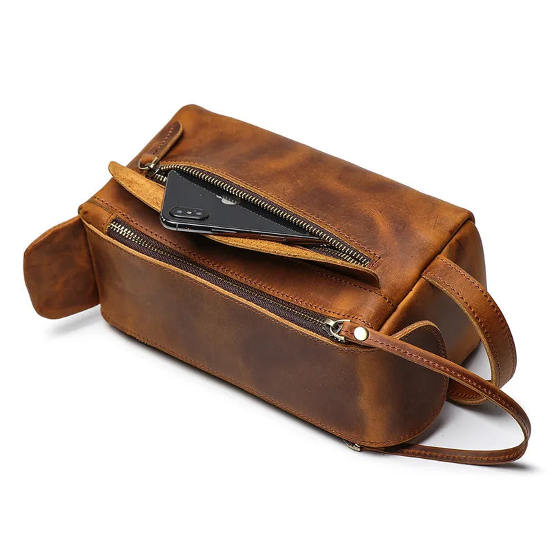 Genuine Leather Clutch & Toiletry Bag / Makeup Cosmetic for Women & Men