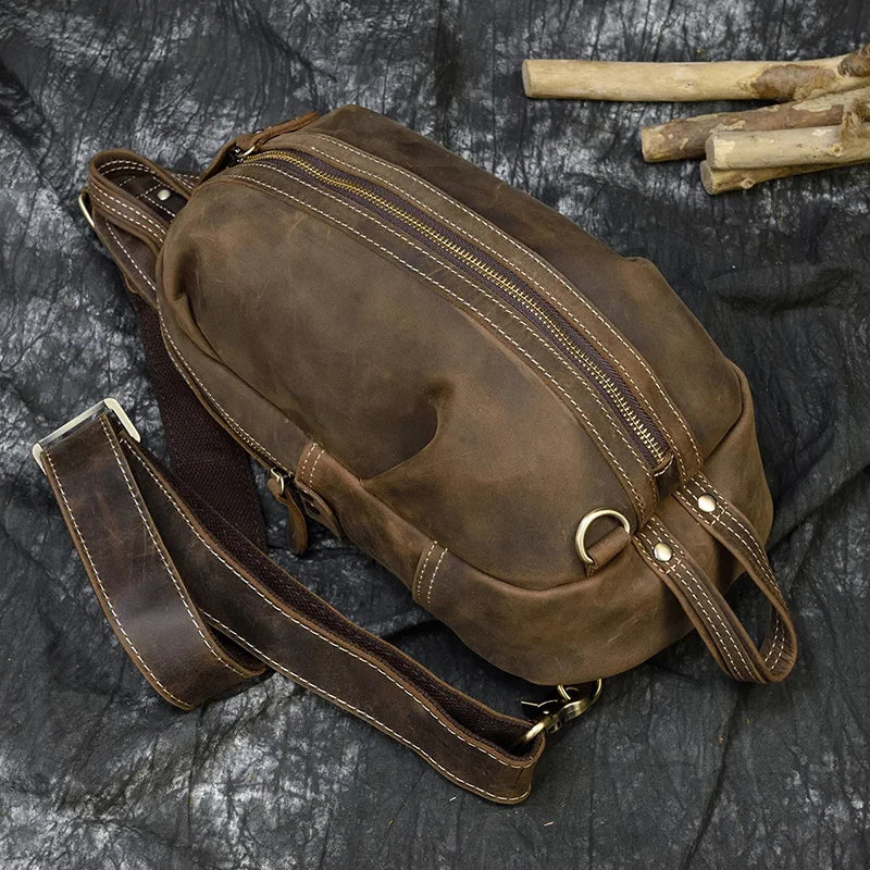 Vintage single shoulder leather backpack for men