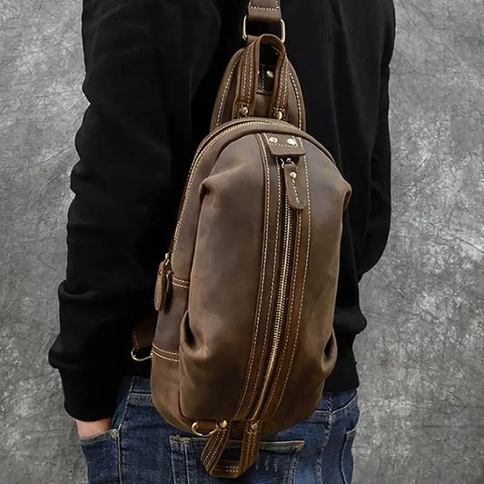 Vintage single shoulder leather backpack for men