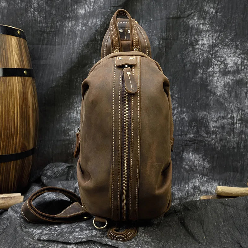 Vintage single shoulder leather backpack for men