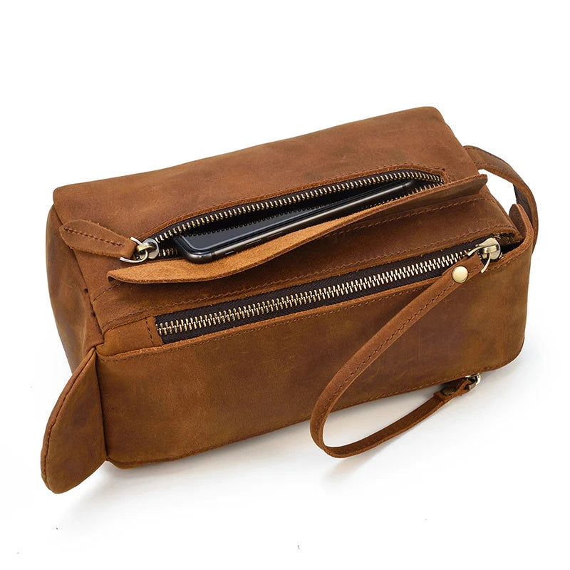 Genuine Leather Clutch & Toiletry Bag / Makeup Cosmetic for Women & Men