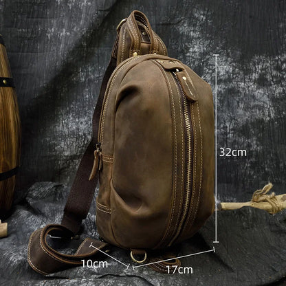 Vintage single shoulder leather backpack for men