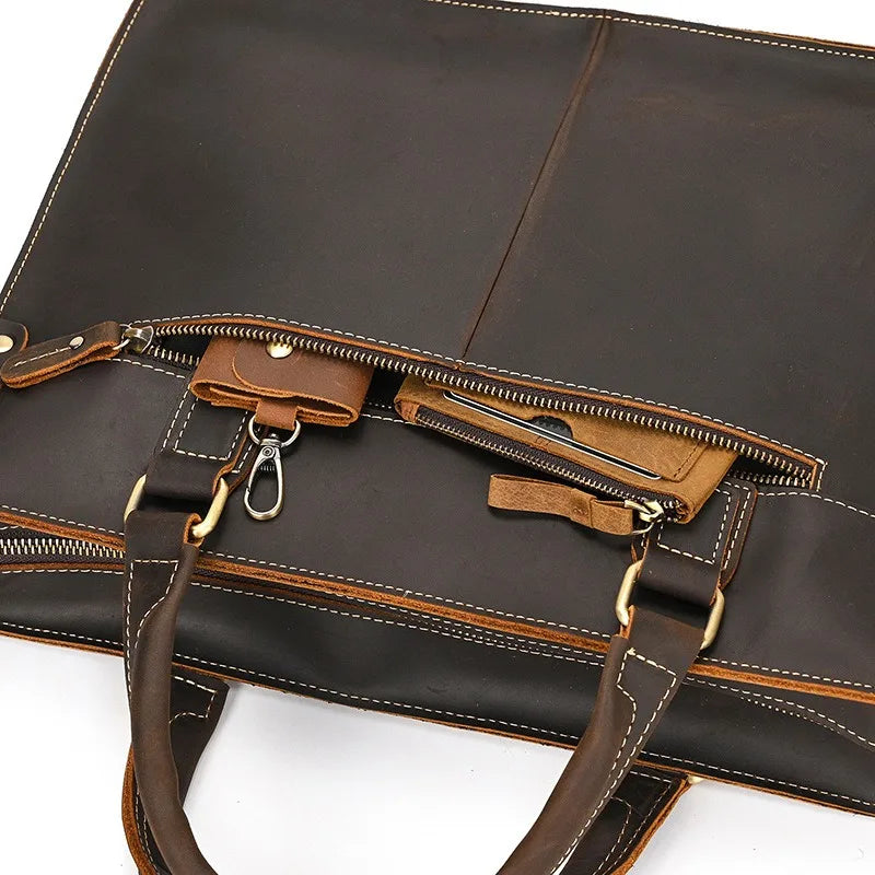 Vintage Genuine Leather Briefcase |14 Inch Laptop Shoulder Messenger Bag