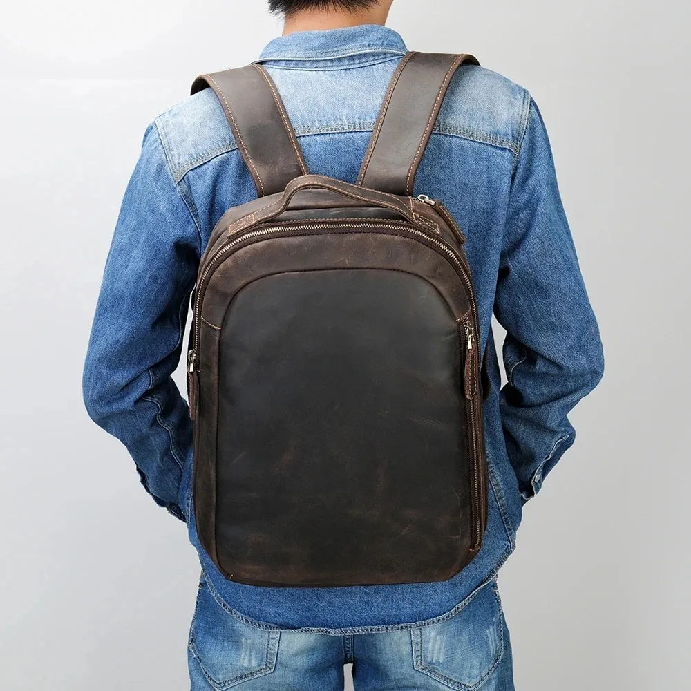 Men's Premium Genuine Leather Backpack – 14 Inch Laptop Backpack for Daily Use