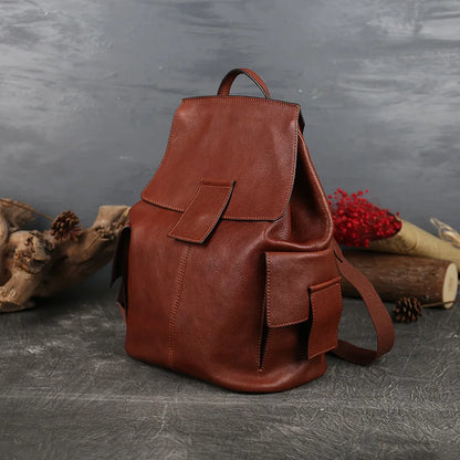 Retro Genuine Leather Backpack for Women – Large Capacity & Stylish for Everyday Use