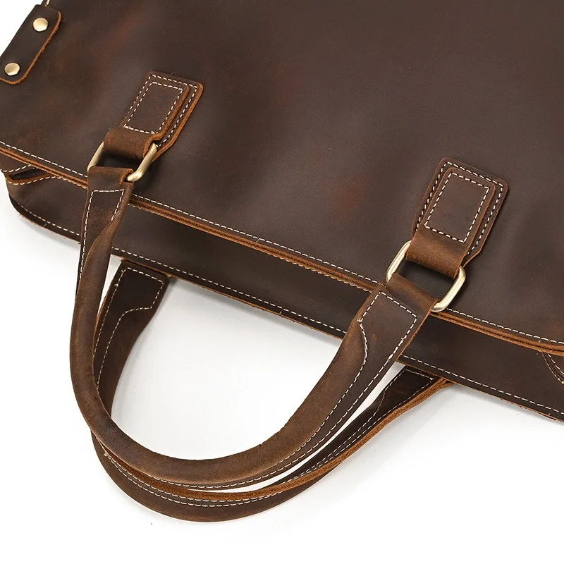 Vintage Genuine Leather Briefcase |14 Inch Laptop Shoulder Messenger Bag