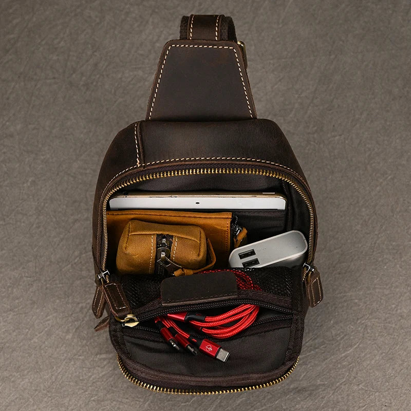 Vintage Genuine Leather Shoulder Sling Bag For Men