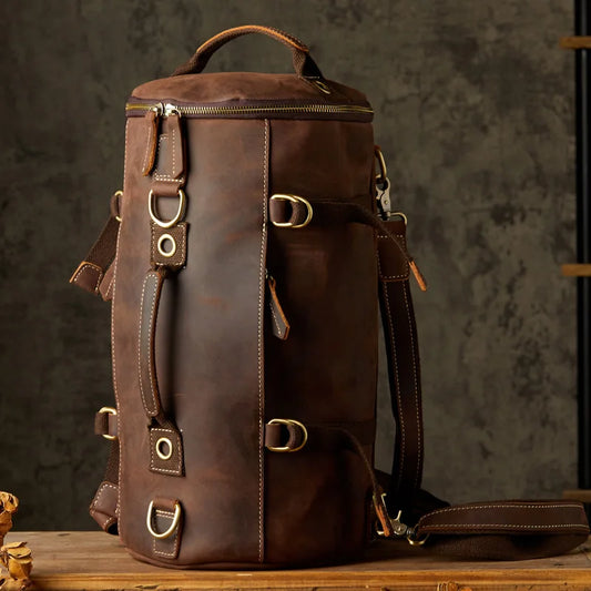 Vintage Leather Backpack / Duffle Bag For Men