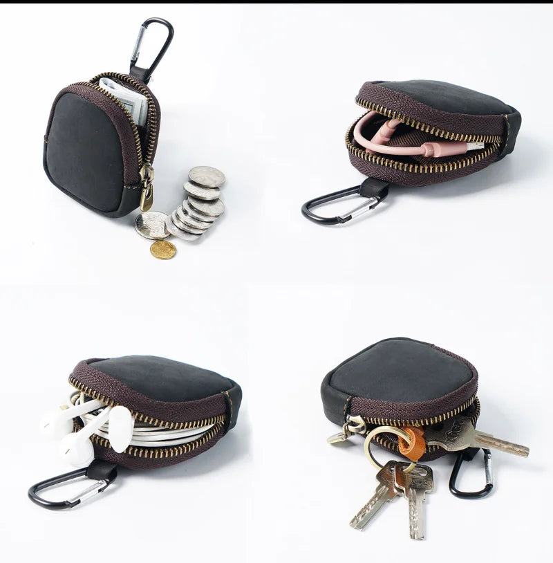 Retro-Style Multifunctional Genuine Leather Key Holder & Coin Purse