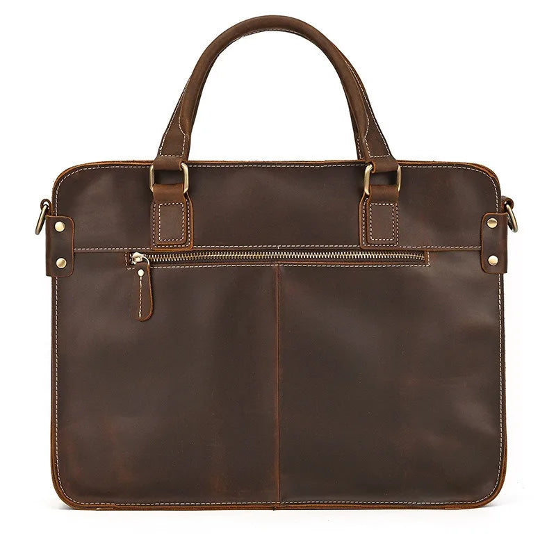 Vintage Genuine Leather Briefcase |14 Inch Laptop Shoulder Messenger Bag