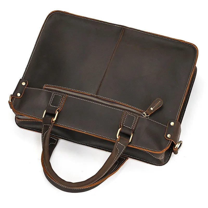 Vintage Genuine Leather Briefcase |14 Inch Laptop Shoulder Messenger Bag