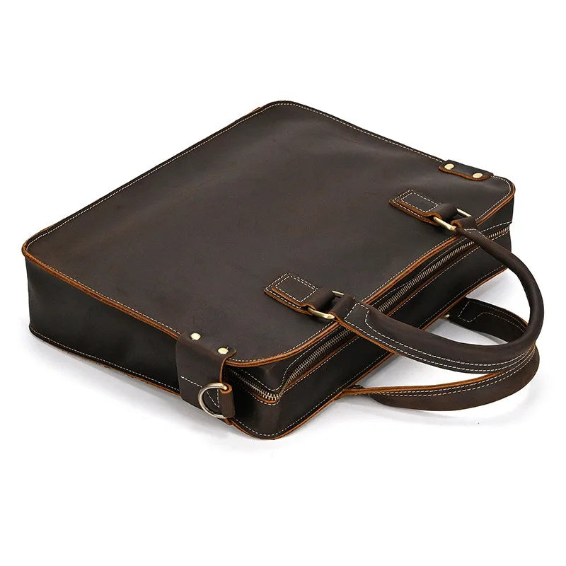 Vintage Genuine Leather Briefcase |14 Inch Laptop Shoulder Messenger Bag