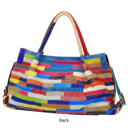 Large Colorful Patchwork Retro Women's Leather Tote Bag